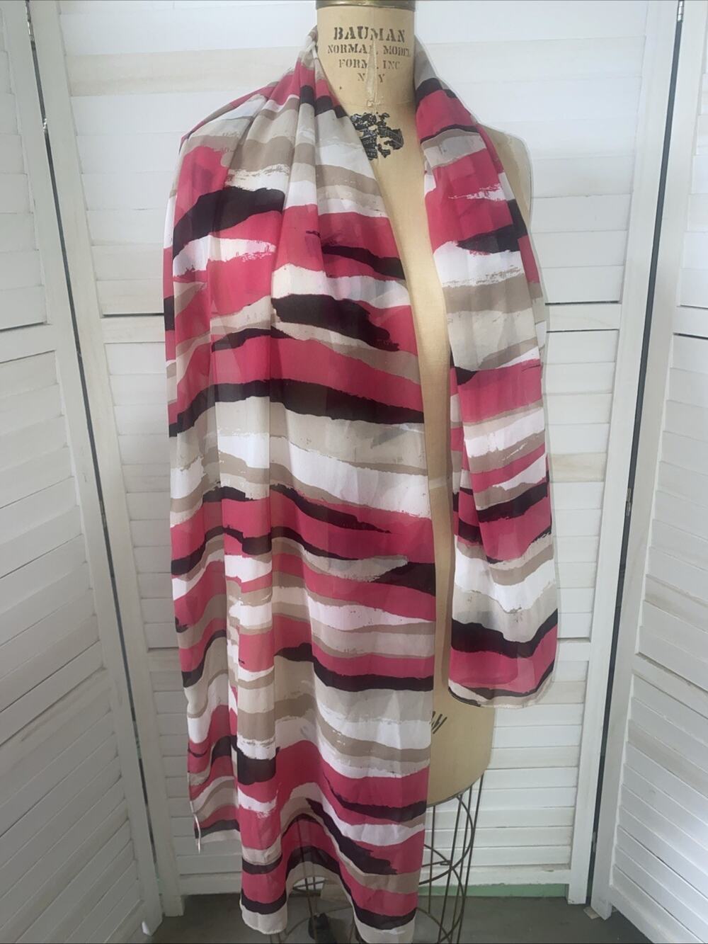 Calvin Klein Scarf Women Pink White Black Block Curves Wrap Sheer Rectangle